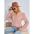 thumbnail image 2 of Blouses for Women Dressy Casual V-Neck Long Sleeve Womens Tops with Puff Sleeves Gray Pink Xxl, 2 of 8