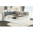 thumbnail image 6 of Full Size White Wood Platform Bed Frame w/ Trundle, Storage Headboard &amp; Shelves - Bedroom Furniture. Solid Pine &amp; MDF. 81"L x 66"W., 6 of 25
