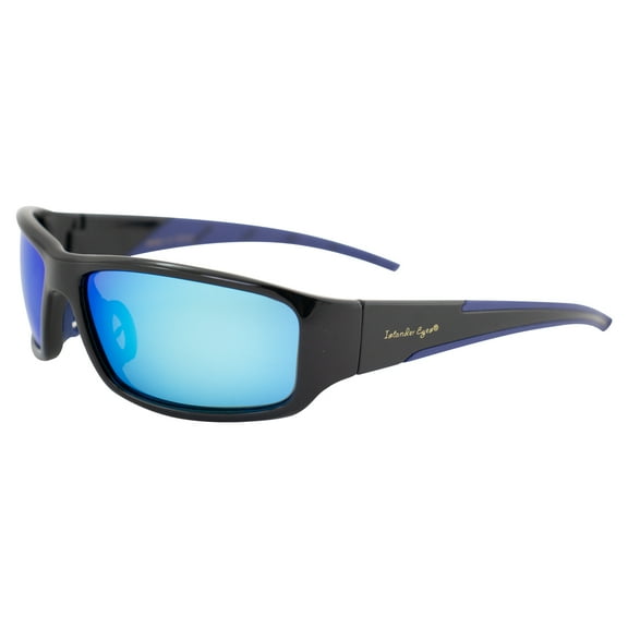 Islander Eyes Tenerife Polarized Sunglasses for Men or Women Wraparound Black Frame w/ Blue Mirror Lens