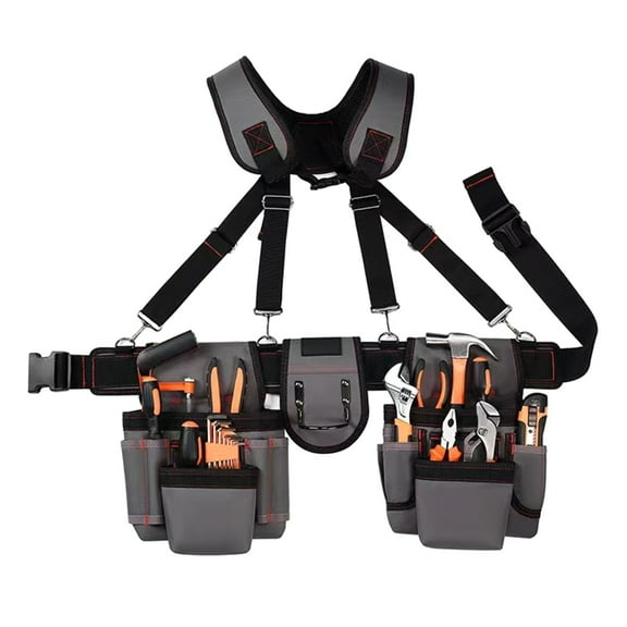 Heavy Duty Tool Belt for Men Adjustable Suspenders Tool Pouches Organizers for Electricians Carpenters and Gardeners