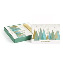 Masterpiece Contemporary Trees Gold Foil Holiday Cards / 15 Boxed Modern Christmas Cards With Shiny Foil Lined Envelopes / 5 5/8" x 7 7/8" Folded Winter Greeting Cards With Inside Verse