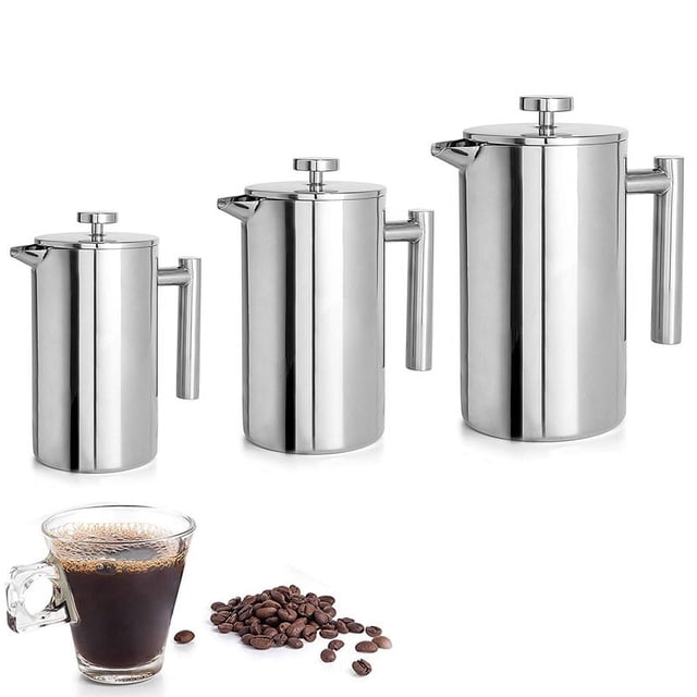Durable 304 Stainless Steel French Press Coffee & Tea Maker with Double-Layer Filter – 1000ML Capacity, Manual Brewing Control, Rust-Resistant, Easy to Clean, Compact & Portable for Home/Travel Use,
