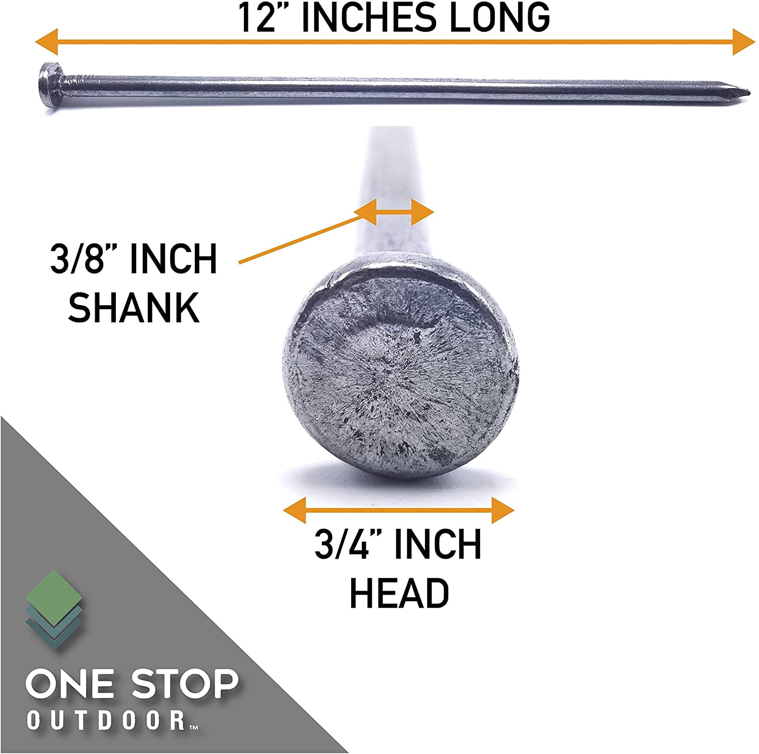 10 Count - Round Metal Landscape & Paver Edging Anchoring Spikes, 12-Inch Length - Bright Spike Timber Nail, Tent Spike, Camping, Trapping, Landscape
