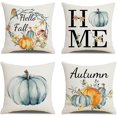 thumbnail image 1 of Fall Throw Pillow Covers 18x18 Set Of Lmell 4 For Lmell Watercolor Pumpkin Pattern Throw Gift, 1 of 5