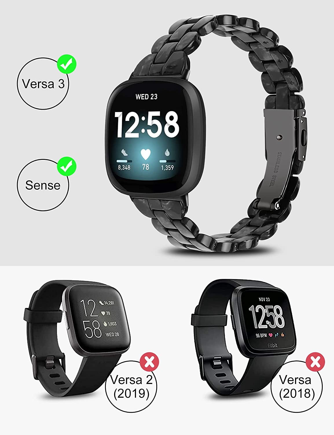 TOYOUTHS Slim Resin Bands Compatible with Fitbit Sense Bands Women, Lightweight Thin Sense Watch Bands for Fitbit Versa 3 Wristbands