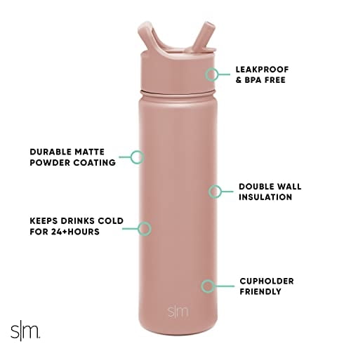 Simple Modern Water Bottle with Straw Lid Vacuum Insulated Stainless Steel Metal Thermos Bottles | Reusable Leak Proof BPA-Free Flask for Gym, Travel, Sports | Summit Collection | 22oz, Mauve Me Simple Modern Termos