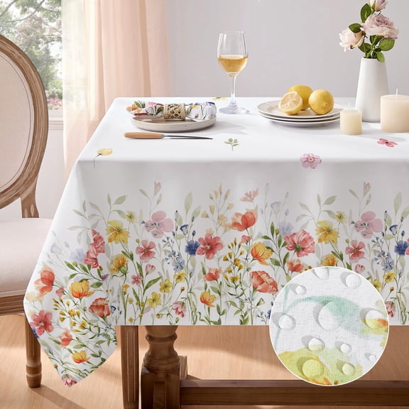 Odenmar Rectangular Tablecloth 60 x 120 Inch, Floral Table Cover, Waterproof Polyester Tablecloth for Dining Table, Spring Decoration, Kitchen, Party, Indoor Outdoor Use