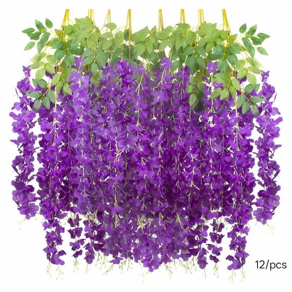 ZULAR 12 Pcs Wisteria Flower Hanging Bushy(Each 45Inch) Wisteria Hanging Flowers Artificial Wisteria Artificial Flower Silk Artificial Flowers Hanging for Outdoor(Purple)