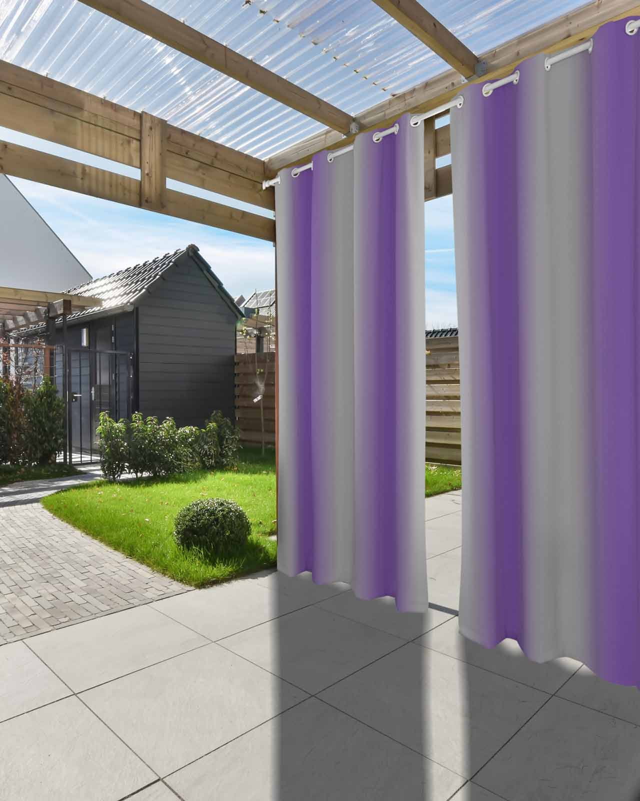 Outdoor Curtains for Patio, Purple Ombre Waterproof Blackout Outside Curtain for Porch/Pergola/Gazebo, Grey Modern Art Farmhouse Thermal Insulated Drapes for Cabana, 2 Panels, 54 x 95 Inch