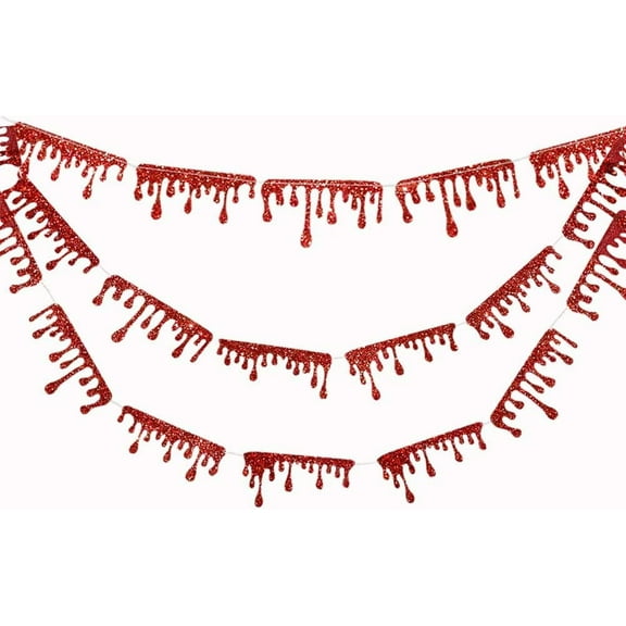 2 Packs Glitter Red Blood Drop Garland Kit for Vampire Diaries Birthday Party Horror Creepy Halloween Decorations Zombie Flag Banner Decor for Bday/Birthday Party Supplies