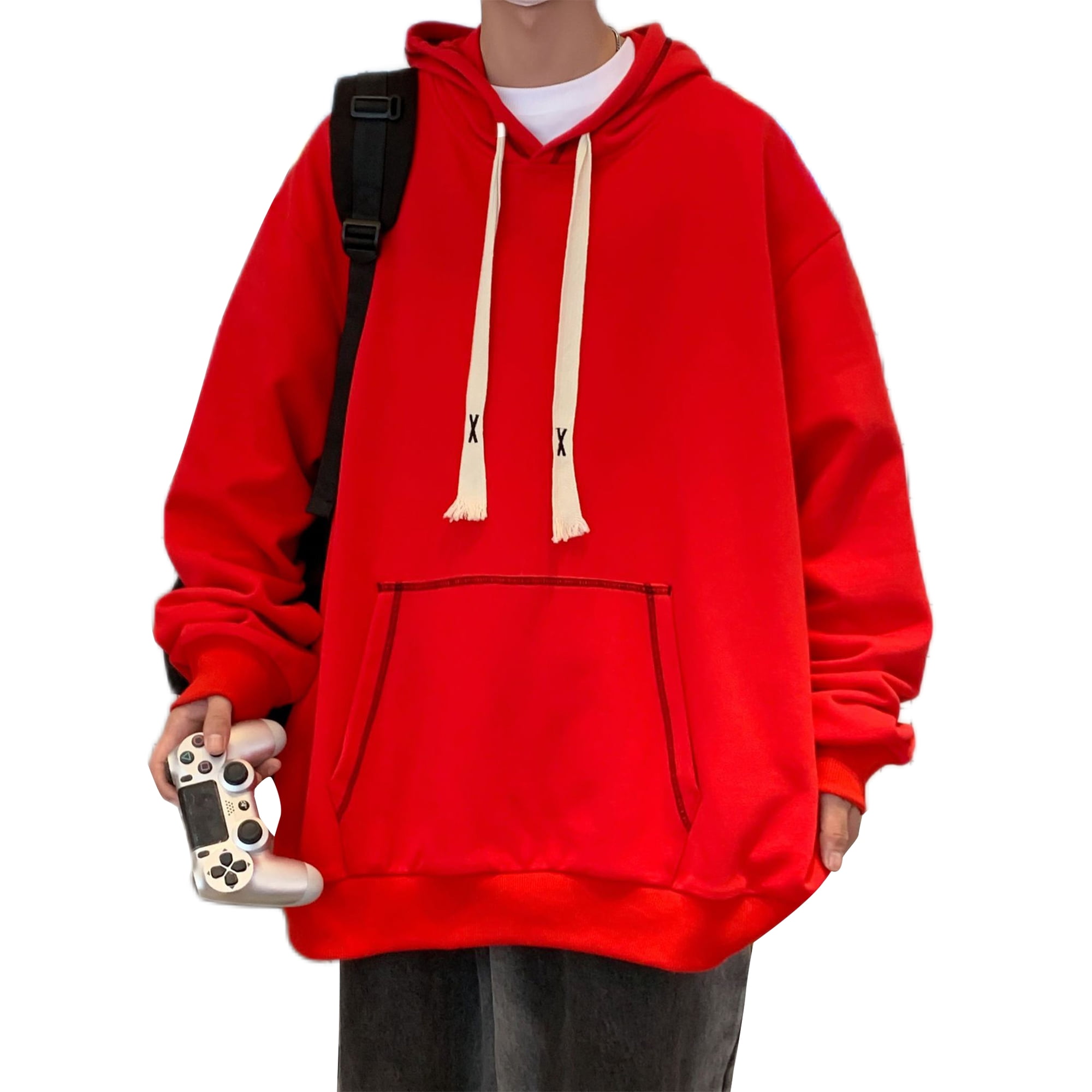 LUXUR Mens Solid Color Hoodies Plain Fall Pullover Red 4XL Walmart