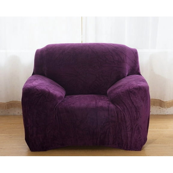 XmhyTop-A Purple Stretch Couch Cover, 1-Seater Plush Sofa Cover, Furniture Protector, Fitted Couch Slipcover, 1 Piece