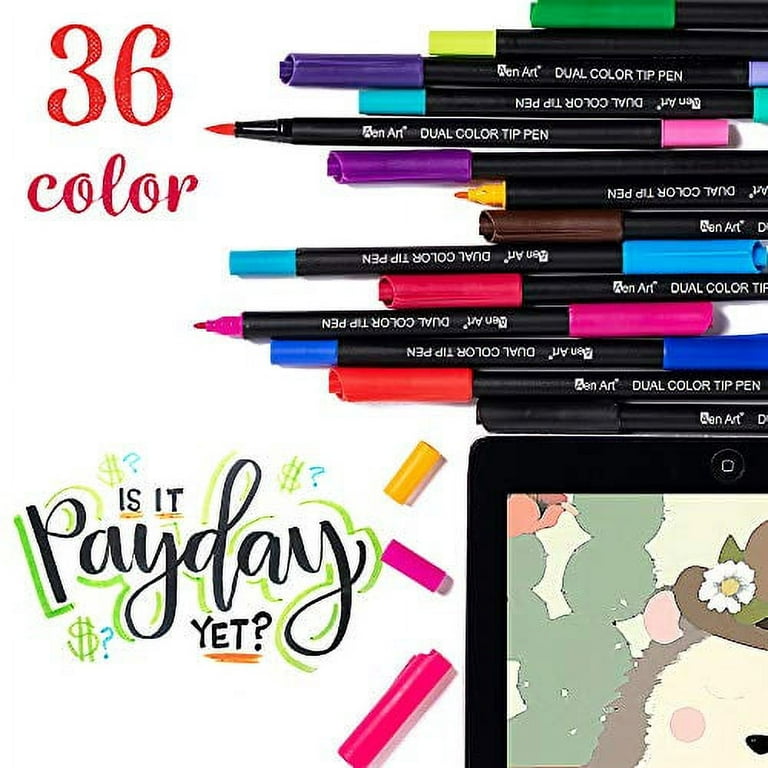 hhhouu 36 Colors Dual Brush Pen Set, Felt Tip Art Pens Brush Tip Markers for Adult Coloring Drawing Bullet Journals Planners Hand Lettering