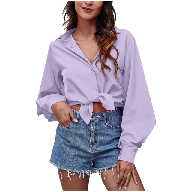 FAIWAD Tunique à Manches Longues pour Femmes Col en V Boutonnée Bloc de Couleur Décontractée Basique