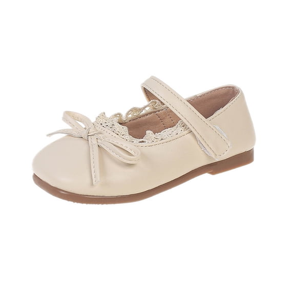 DeHolifer Toddler Little Girls Dress Shoes Mary Jane Flats Wedding School Uniform Shoes with Bowknot Comfy Leather Princess Shoes