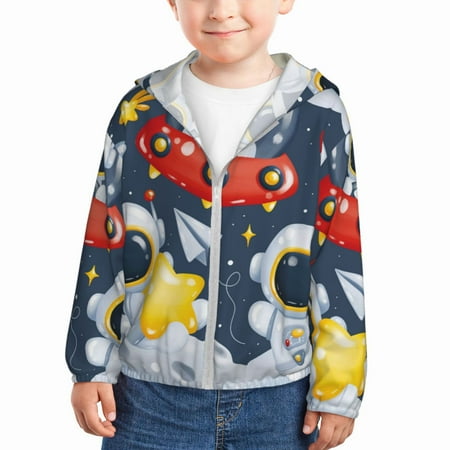

Zeuib Astronaut And Space Print Girls & Boys Sun Protection Hoodie with UPF 50+ Children’s Quick-Dry Jacket Perfect for Outdoor Activities-4 Years