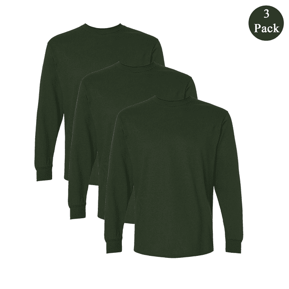 Gildan Ultra Cotton Men's Long Sleeve T-Shirt, 5-Pack, Crew Neck Charcoal Color Classic Fit Tee, S