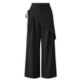 thumbnail image 5 of Women's High Waist Irregular Overlay Wide Leg Pants, Solid Draped Loose 9/10 Length Wrap Front Casual Trousers with Side Pockets for office Party Vacation Wear Black M(M), 5 of 5