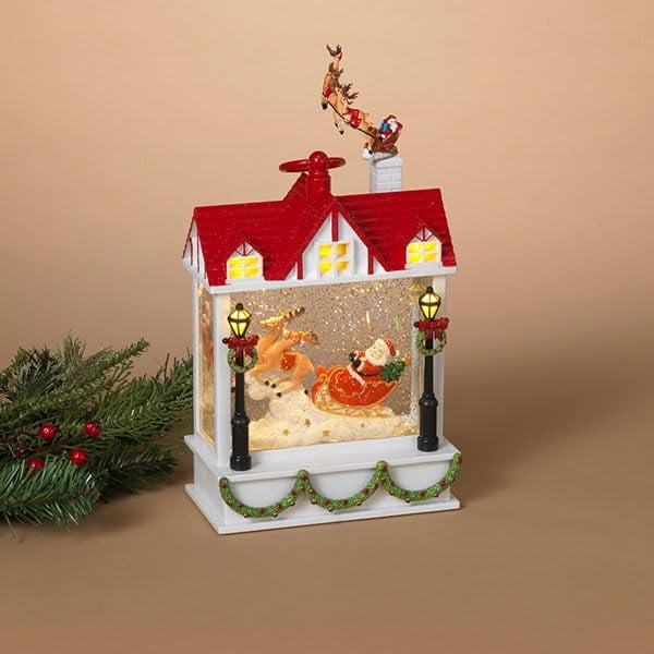 GERSON Battery Operated Lighted Spinning Water Globe Lantern with Moving Sleigh & USB Cord, 10"" H, Large