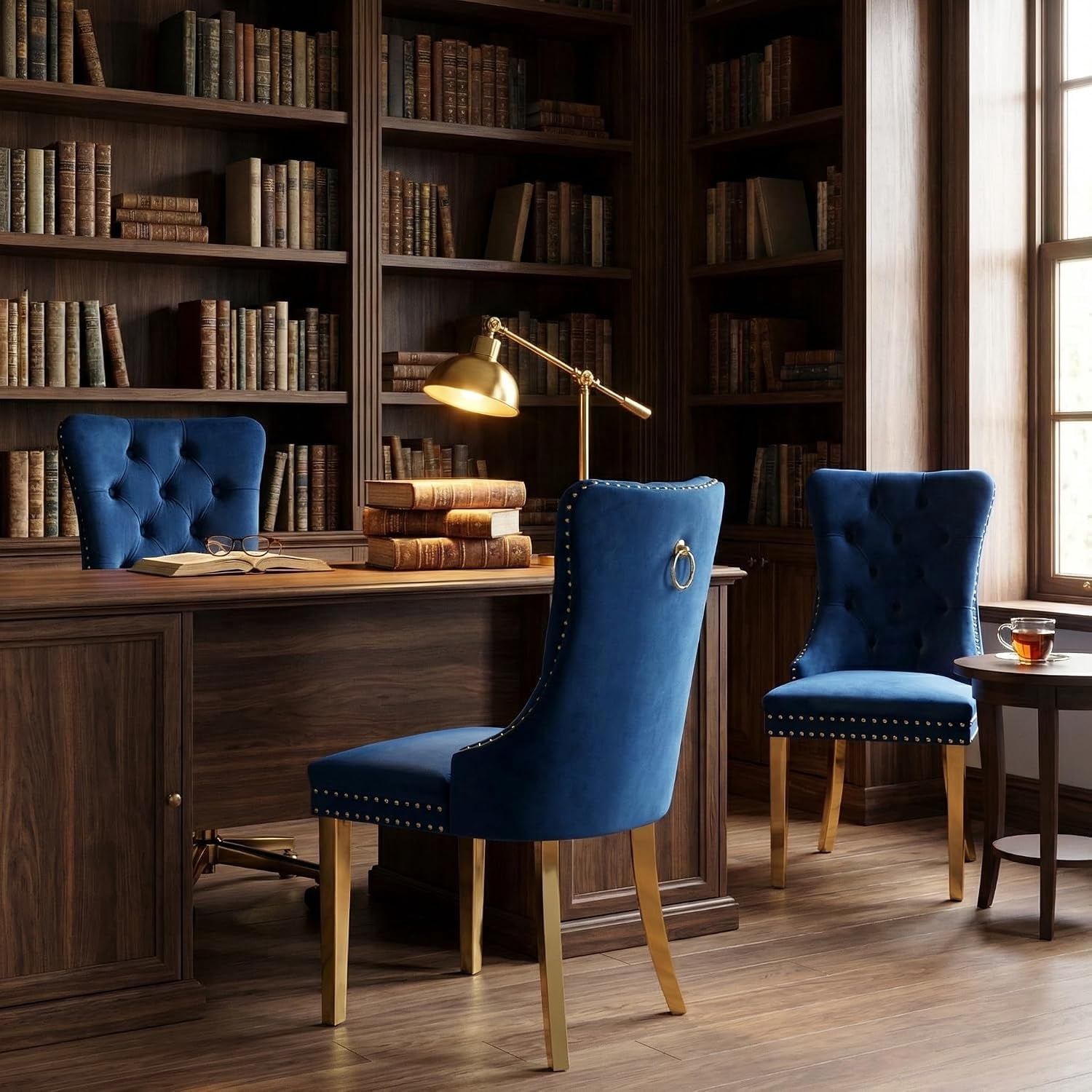Collection Tufted Velvet Dining Chair, Nailhead Trim, Solid Wood Legs, Set of 2