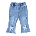 thumbnail image 6 of Gealkoca Toddler Girl's High Waisted Bow Front Bell Bottom Jeans Flare Leg Denim Pants Casual Fashion Cute Bowknot Jeans Pants with Pockets 6M-5Y, 6 of 9