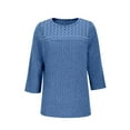 thumbnail image 5 of Women's Fall Fashion Tee Shirt New Knitted Pullover Tops for Women 3/4 Sleeve Lace Blouses Dressy Casual Crew Neck Loose Comfy Tunic Shirt Blue XXL, 5 of 8