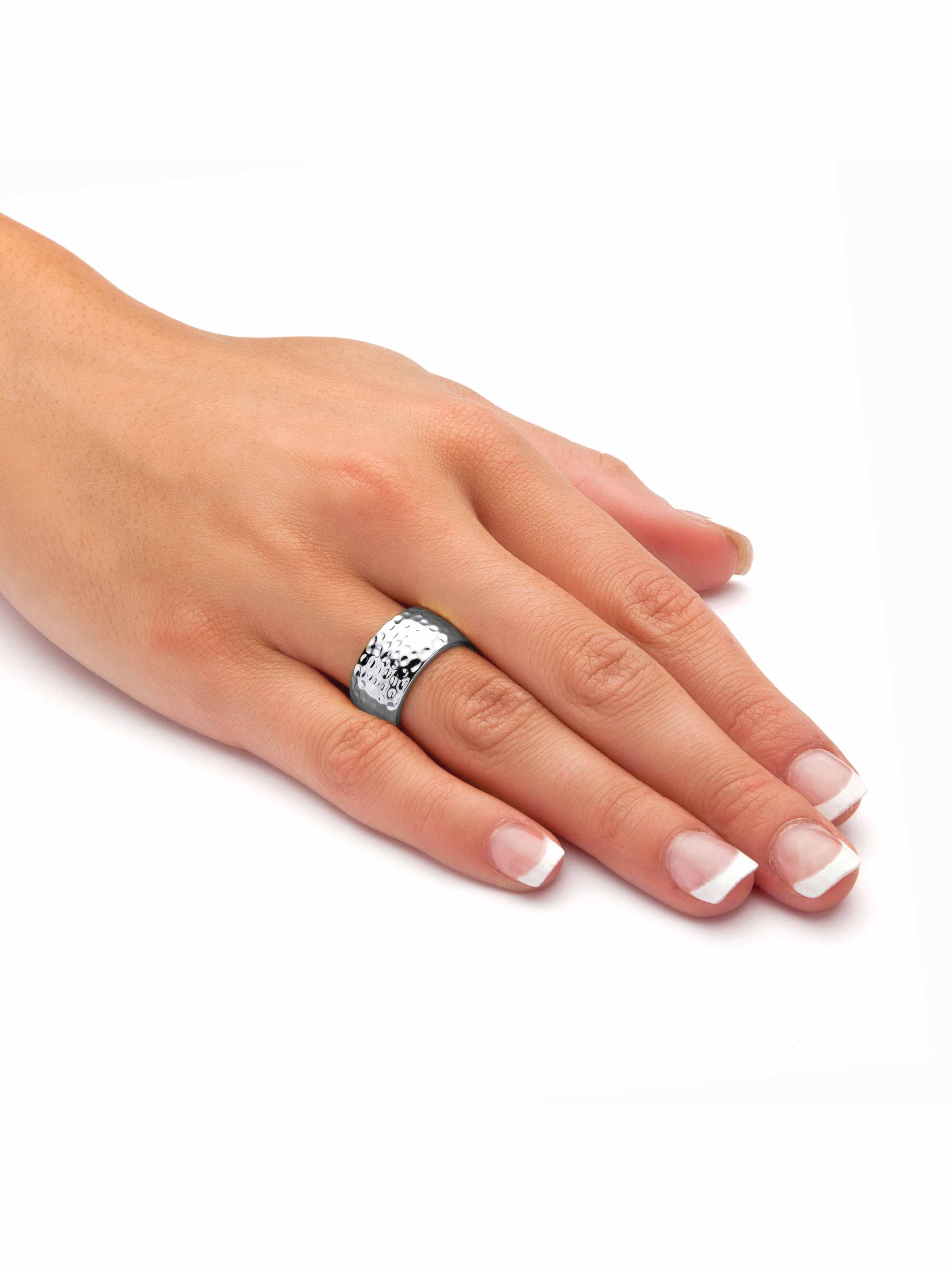 PalmBeach Jewelry Yellow Gold-Plated or Silvertone Hammered-Style Ring Band