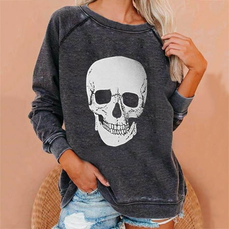 

jsaierl Oversized Sweatshirt for Women Loose Fit Long Sleeve Pullover Skeleton Halloween Sweatshirt Crewneck Plus Size Tops for Women Lightweight Sweatshirts for Teen Girls