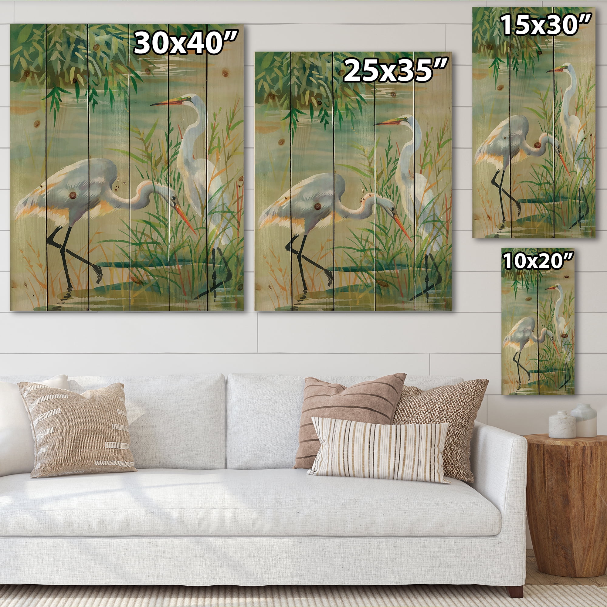 Designart 'Portrait Of Heron Birds I' Traditional Print on Natural Pine Wood