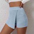 thumbnail image 5 of Mqqzkk Summer Mini Wrap Shorts For Women High Waist Belted Shirts Casual Slim Fits Skirt Solid Color Casual Beach Shorts, 5 of 5