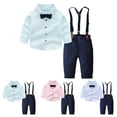 thumbnail image 4 of CAICJ98 Little Boy Clothes Suits Dress Shirt with Bow Tie Suspender Pants Gentleman Outfit Sets for Party, Prom, Wedding (Green,5-6 Years), 4 of 8