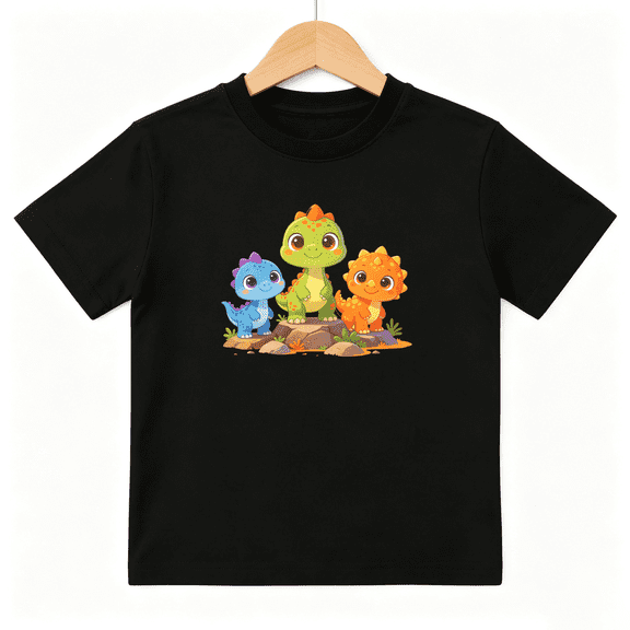 Cute Cartoon Dinosaurs Girls Graphic Tee, Sweet Kawaii Animals 100% Cotton Kids Short Sleeve T-Shirt
