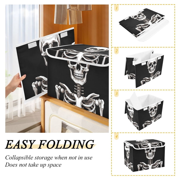 Skull Skeleton Halloween Large Lidded Bin Foldable Storage Baskets Skull Skeleton Halloween Large Lidded Bin Foldable Storage Baskets
