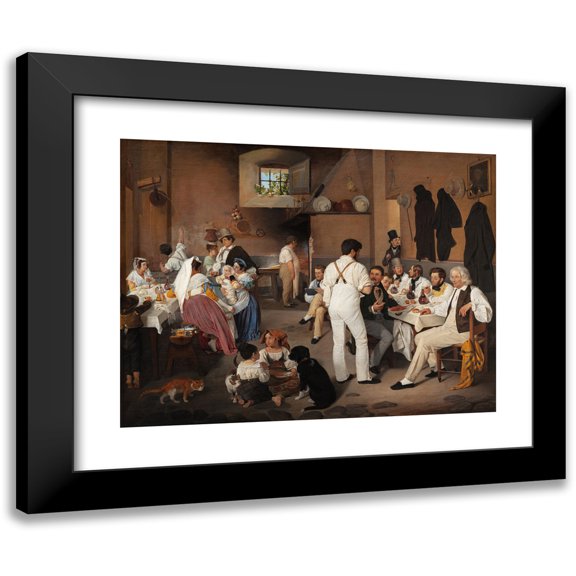 Ditlev Blunck 14x12 Black Modern Framed Museum Art Print Titled - Danish Artists at the Osteria La Gensola in Rome (1837)