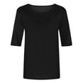 thumbnail image 5 of Blmnix Womens Tops Elbow-Length Black Loose Basic High Neck Solid Blouse Tees Trendy, 5 of 5