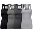 thumbnail image 1 of Women & Plus Solid Ribbed Knit Stretch Workout Racerback Tank Top (4PK: BLACK/MID GREY/CHARCOAL/H GREY, Large), 1 of 3