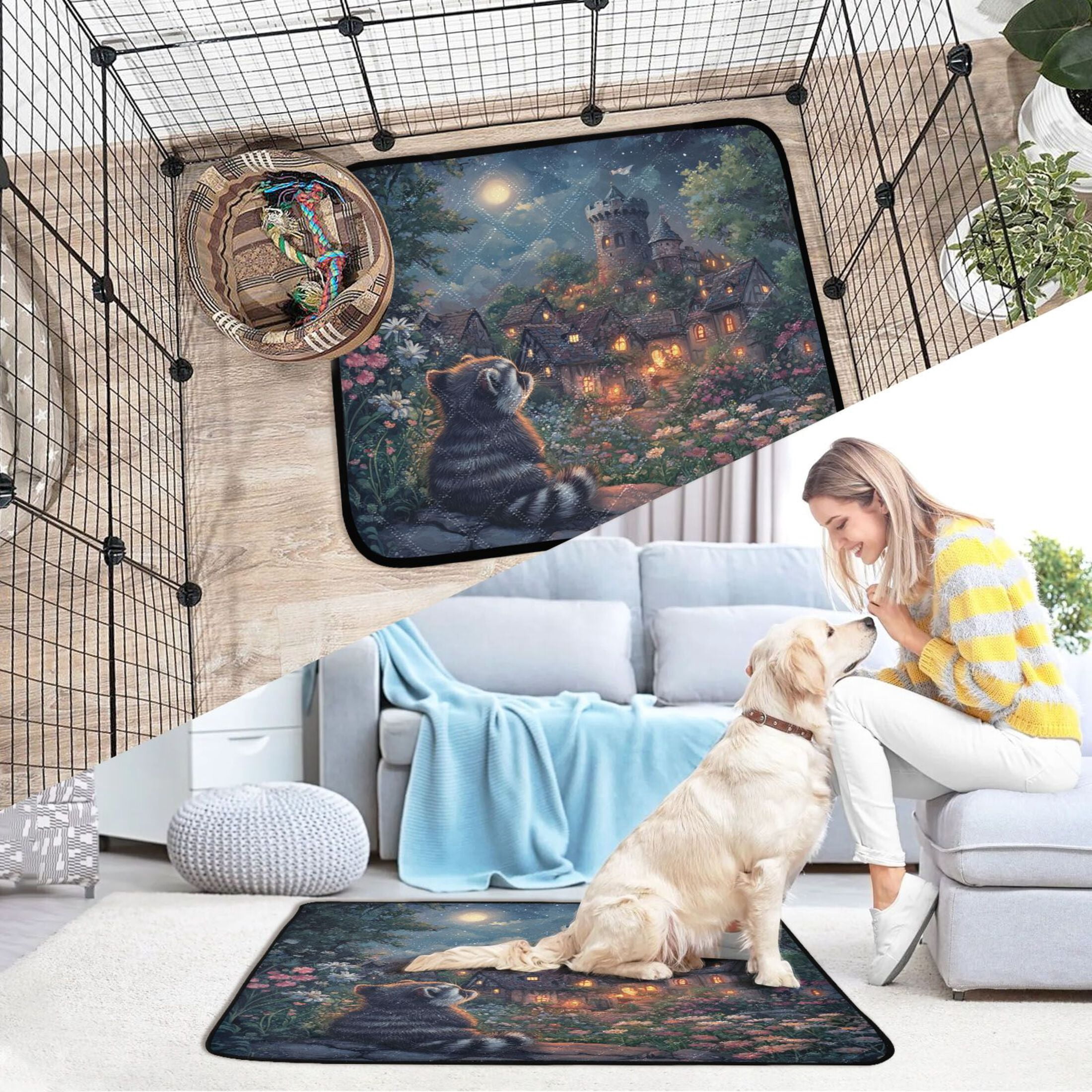 Qxltty Raccoon Trip Cat litter Pads Pet Set of 2 Diaper Mats Center Anti-leakage Layer Absorbent Soft and Comfortable