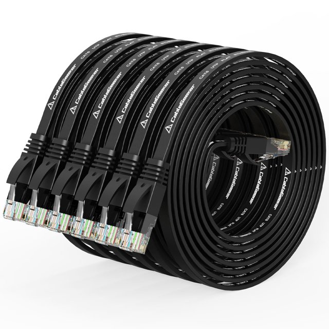 Cable Ethernet CableGeeker Cat6 plano de 1,5 m, paquete de 6, negro