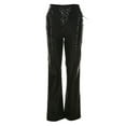 thumbnail image 6 of Women PU Leather Pants Vintage Punk 90s Lace Up Hollow Out High Waist Drawstring Bandage Trousers Cut Out Streetwear, 6 of 9