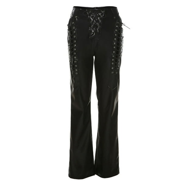 High Waisted Lace Up Faux Leather Pants