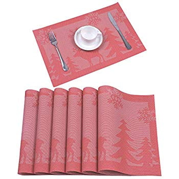 Red Christmas Placemats Set of 6 Woven Vinyl Non Slip ...