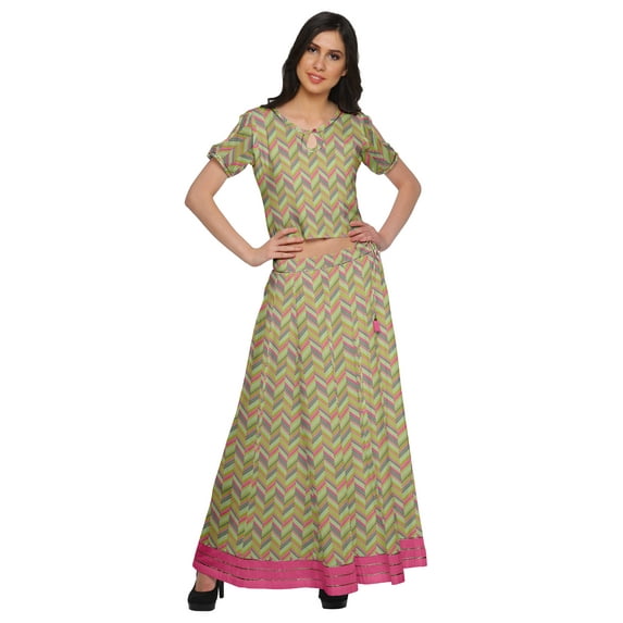 Moomaya Printed Elegant Crop Top And Long Skirt Set Ethnic Dresses For Women