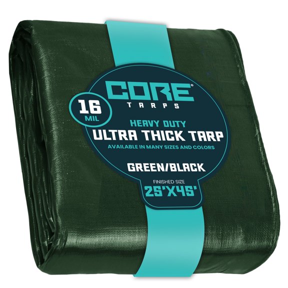 Core Tarps 16 Mil Heavy Duty Tarp Tarpaulin Waterproof Cover, Green/Black 25′ X 45′Ft