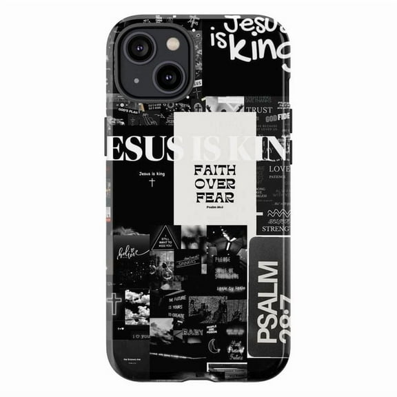 Jesus Is King Phone Case, Faith Over Fear Christian iPhone Cover, Psalm 28:7 Scripture Design for iPhone 16 15 14 13 12 11 Pro Max Plus Mini