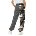 thumbnail image 4 of KAUOD Teen Girls Halloween Sweatpants Cotton Wide Leg Joggers Long Pants Kids Drawstring Pumpkin Trousers High Waist Bottom, 4 of 5