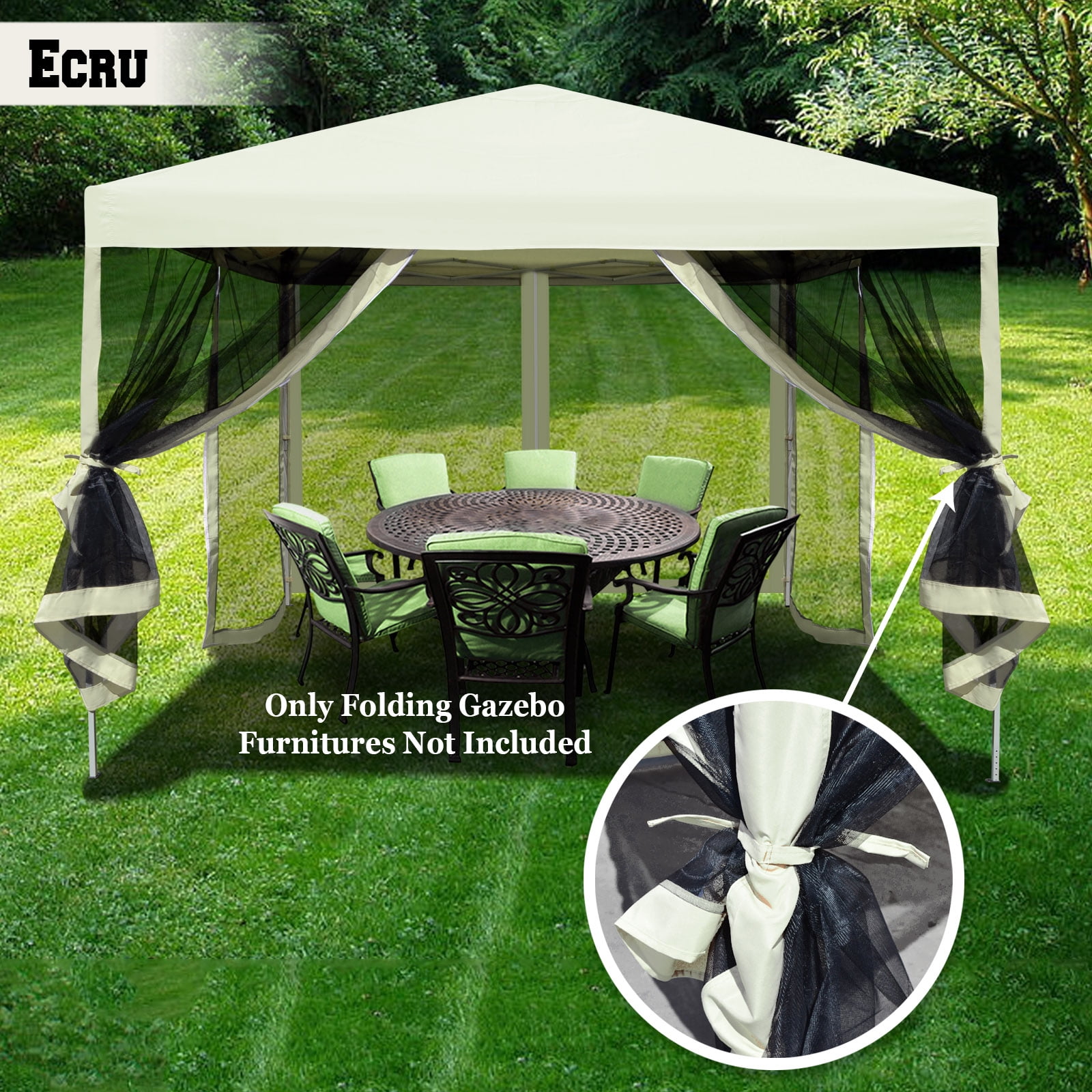 10' x 10' Easy Pop Up Canopy Tent  Gazebo with Mesh Side Walls Screen House