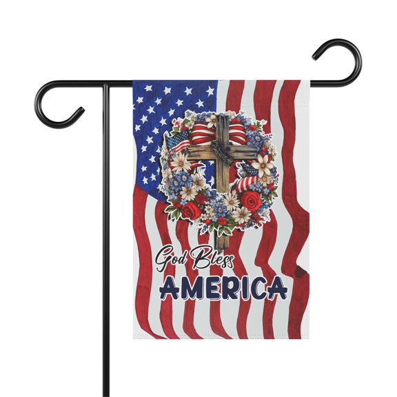 God Bless America American Wreath Patriot Christian Cross Flag ID-0603-C3YT