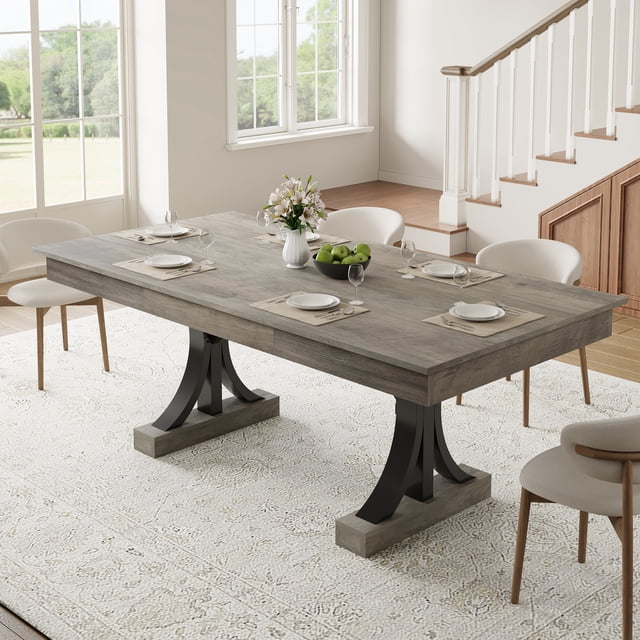 Wood Dining Table for 6-8 with 2 Large Drawers – 70.87" Long Farmhouse Rectangular Table, Thick Table Top, Sturdy Frame for Big Family