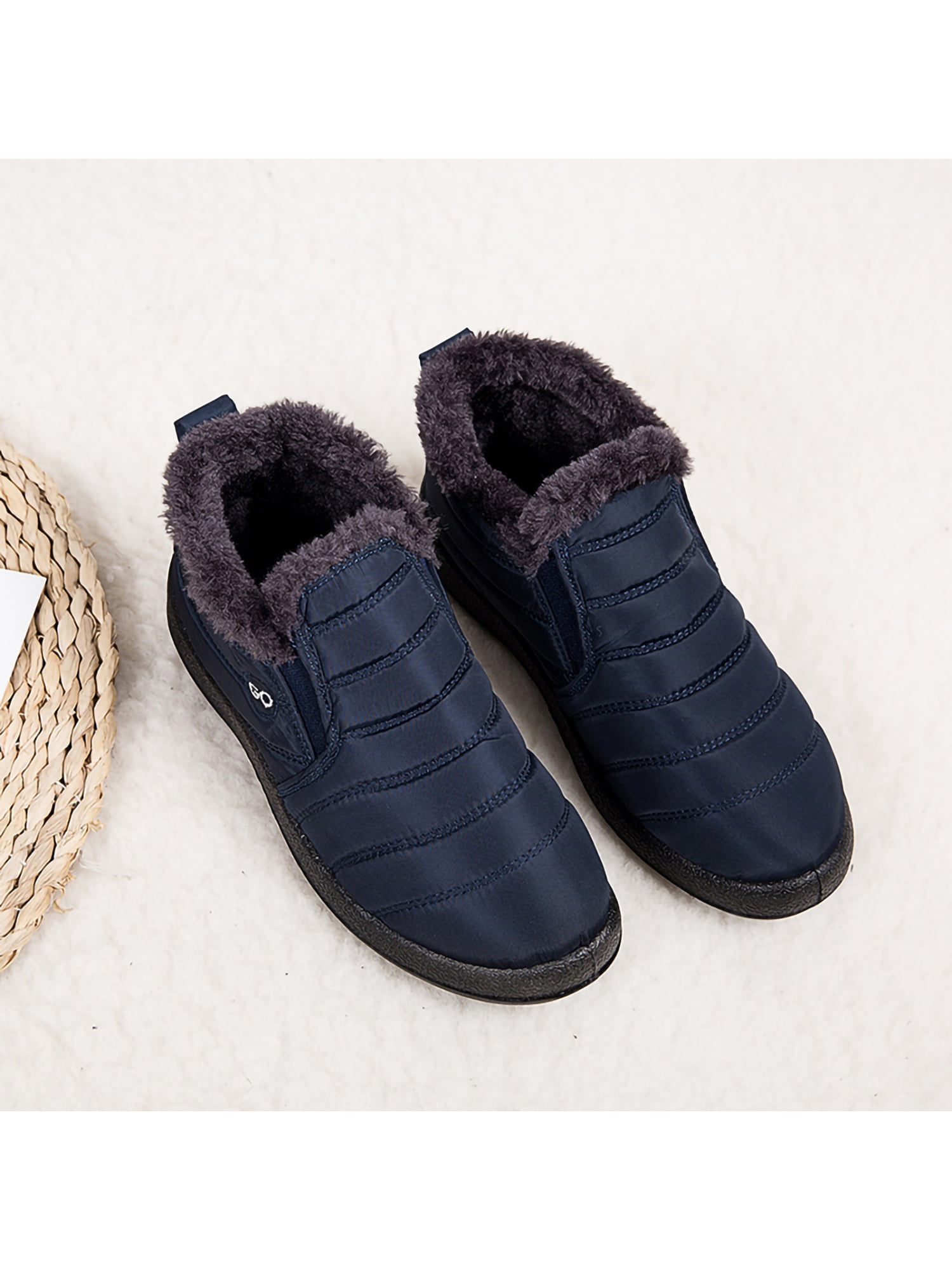 SAGUARO Men's Women's Ankle Snow Boots Winter Warm Fur-lined Slip On Shoes 