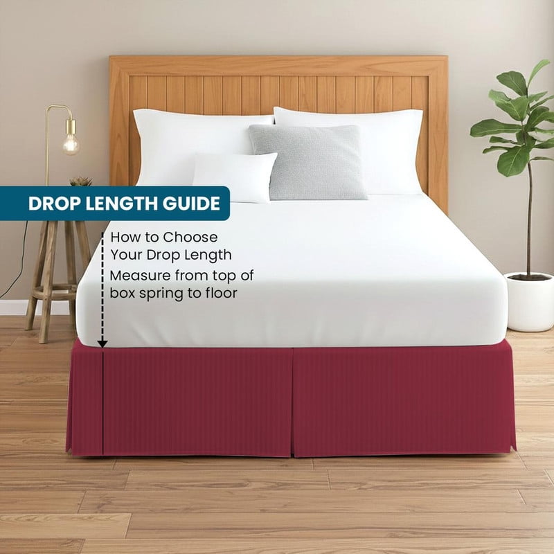 550-TC Egyptian Cotton Dust Ruffle/Bed Skirt King Size 1-Pieces Split Corner Tailored Bed Skirt 10" Inch Drop Length Burgundy Stripe